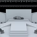 Car Show Stage Setup With Large Screen Aurora Background And Stage Lights White Chairs 3d model
