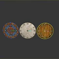 Three Different Design Wall Clocks Featuring Roman Numerals Wooden Texture And Colorful Patterns