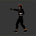 Armored Insect Inspired Character In Black Red Yellow Battle Stance Pointing Forward