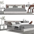 Modern Double Bedside Table Desk Chair 3d model