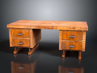 Rustic Wooden Desk Furniture With Wooden Tabletop Drawer Cabinets Two Drawers Each And Bracket Legs 3d model