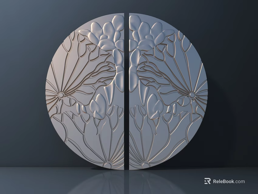 Elegant Circular Metal Handle With Floral Carved Pattern For Door Decoration Design 3d model 