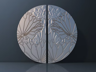 Elegant Circular Metal Handle With Floral Carved Pattern For Door Decoration Design 3d model