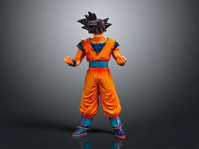 Dragon Ball Character Figure Back View In Orange Outfit With Blue Belt And Black Hair 3d model