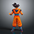 Dragon Ball Character Figure Back View In Orange Outfit With Blue Belt And Black Hair