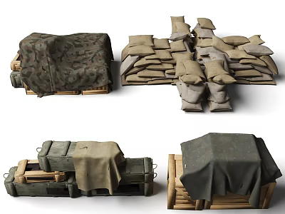 Military Combat Weapons with Camouflage Covers Ammunition Boxes and Storage Containers 3d model