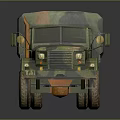 Military Truck with Camouflage Paint Canvas Covered Cargo Bed and Multiple Wheels
