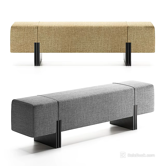 Modern Light Brown And Gray Upholstered Sofa Bench With Black Metal Legs 3d model 