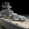 Large Battleship With Main Turrets And Multilevel Superstructure On Wooden Deck 3d model