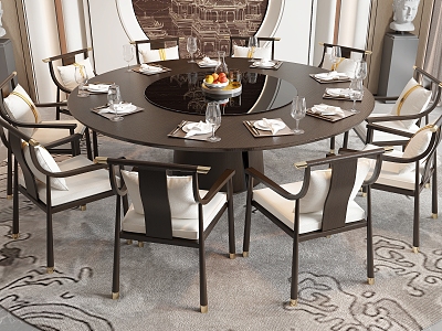 New Chinese Dining Table and Chair Room Dining Table and Chair Round Dining Table Dining Chair Single Chair Background Wall model