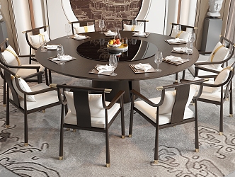 New Chinese Dining Table and Chair Room Dining Table and Chair Round Dining Table Dining Chair Single Chair Background Wall 3d model