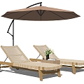 Hamptons Outdoor Rattan Recliner Outdoor Chair Leisure Chair with Parasol 3d model