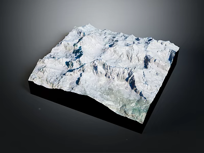 3D Topographic Terrain Model With Mountain Ridges Detailed Elevation And Black Base 3d model