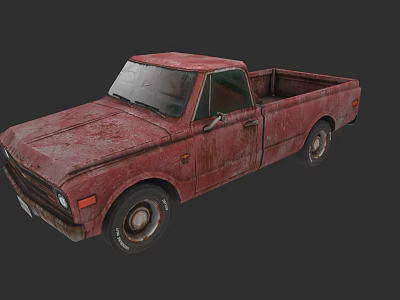 Old Red Rusty Pickup Truck With Classic Design And Weathered Exterior 3d model