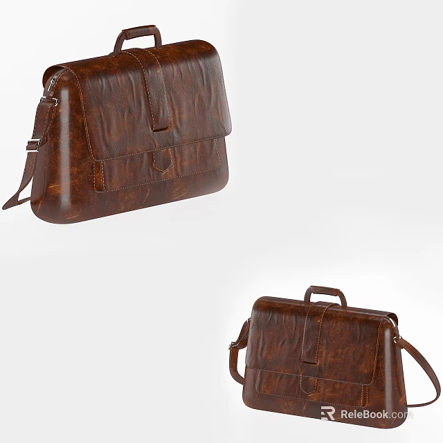 Classic Brown Leather Bag With Vintage Design Flap Closure And Adjustable Shoulder Strap 3d model 