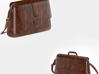 Classic Brown Leather Bag With Vintage Design Flap Closure And Adjustable Shoulder Strap 3d model