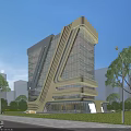 Modern Office Building With Glass Curtain Wall Unique Architectural Design And Urban Greenery