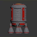 Red And Silver Cylindrical Mechanical Device With Striped Surface Three Legged Base And Orange Top 3d model