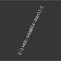 Silver Long Rod Weapon with Multiple Ring Structures and Red Accent Dots 3d model