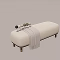 Beige Sofa Bench With Gray Blanket And Circular Decor On Metal Legs 3d model
