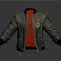 Pilot Style Dark Green Jacket With Red Lining And Decorative Patches 3d model