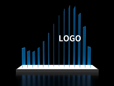 Contemporary Exhibition Island Design With Blue Vertical Bars White Platform And LOGO 3d model