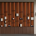 Brown Decorative Wall With Bookshelf Books Ornaments And Green Plant