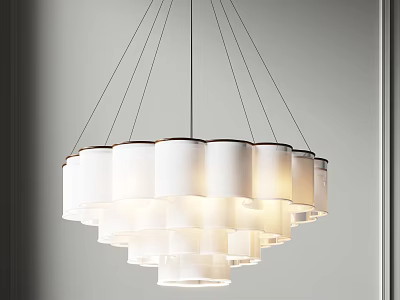 Modern White Layered Chandelier Hanging From Ceiling With Minimalist Design And Soft Light 3d model