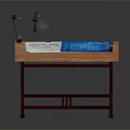 Wooden Drawing Table With Desk Lamp Blueprints And Pencil For Craft Workspace