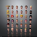 Character Heads Collection With Diverse Hairstyles Different Hats And Various Accessories