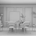 Modern Dining Table Set With Stylish Chairs And Minimalist Pendant Lighting 3d model