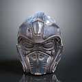 Futuristic Metallic Helmet With Armored Design Textured Surface And Detailed Faceplate