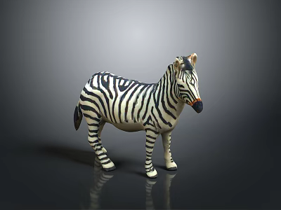 Animated Zebra Game Character With Black White Stripes Standing Pose Against Dark Background 3d model