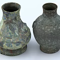 Antique Style Ceramic Vessels With Intricate Patterns Double Handles And Turquoise Green Tones