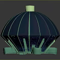 Dome Shaped Decorative Object With Blue Stripes Green Base And Yellow Lid