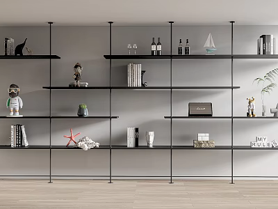 Modern Black Metal Shelving Unit With Books Decorative Items And Ornaments 3d model