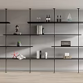 Modern Black Metal Shelving Unit With Books Decorative Items And Ornaments