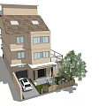 Two Story Detached Villa Exterior Design With Roof Windows Garage Car And Tree