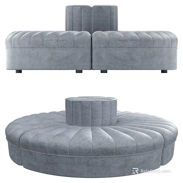 Modern Gray Tufted Round Modular Sofa Set For Living Room Design 3d model