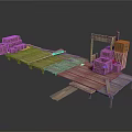 Wooden Platform Structure With Stacked Crates And Storage Design Elements 3d model