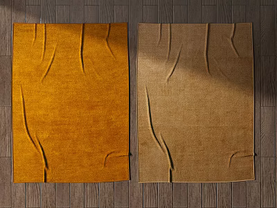 Stylish Square Rugs in Orange and Beige Tones on Wooden Floor with Textured Design 3d model