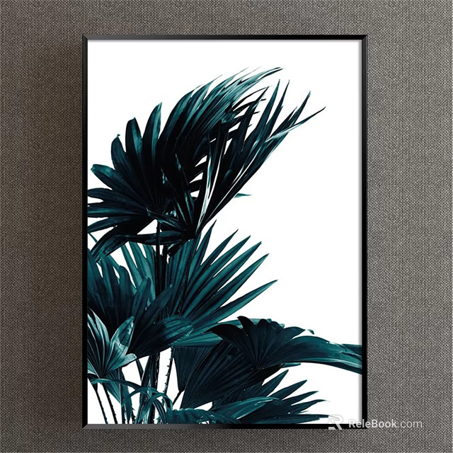 Modern Dark Green Palm Leaf Plant Painting On White Background For Wall Decor 3d model 