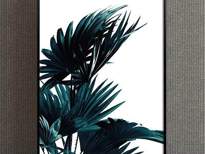 Modern Dark Green Palm Leaf Plant Painting On White Background For Wall Decor 3d model