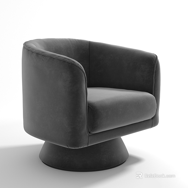 Gray Velvet Armchair With Modern Swivel Base And Sleek Contemporary Design 3d model 