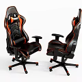 Two Ergonomic Office Chairs with Stitched Design Armrests and Five Wheel Base in Black Orange