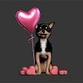 Cute Chihuahua Dog Holding Pink Heart Balloon With Heart Shaped Objects On Dark Background