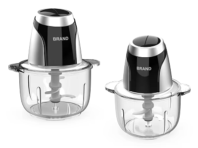 Practical Kitchen Appliances Two Different Sizes Food Choppers With Transparent Containers And Black Silver Design 3d model