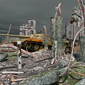 Ruined Building Structures With Damaged Walls And Broken Windows In War Torn Ruins