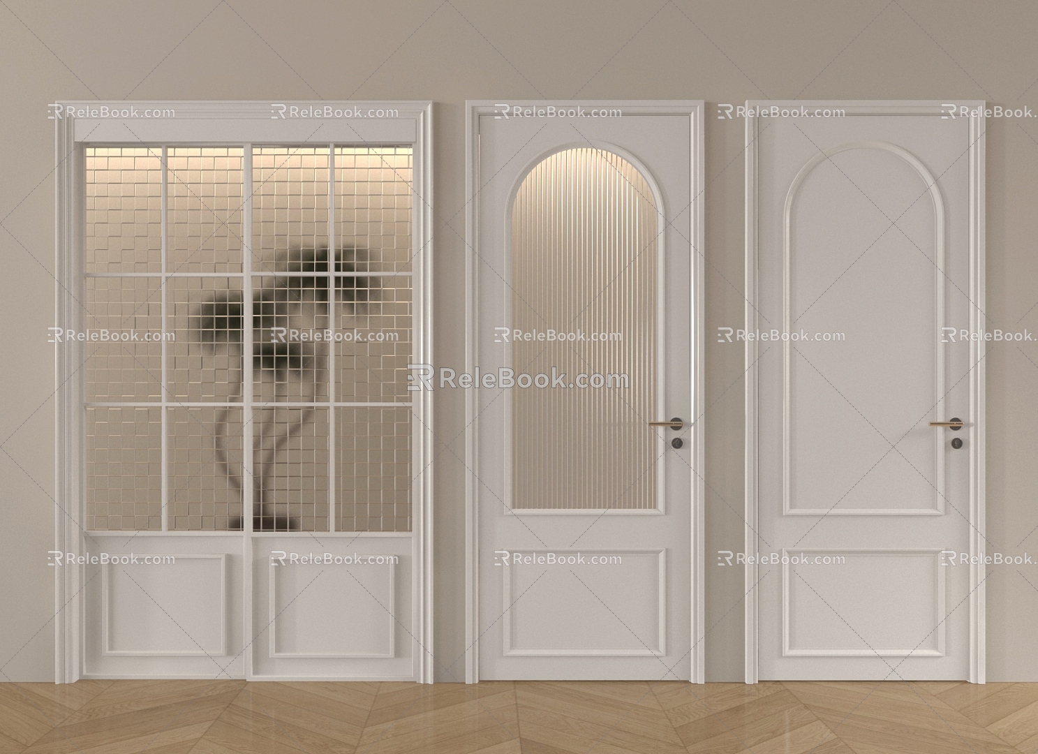 French Single Door Cream Wind Single Door Swing Door 3d model