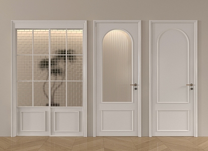 French Single Door Cream Wind Single Door Swing Door 3d model